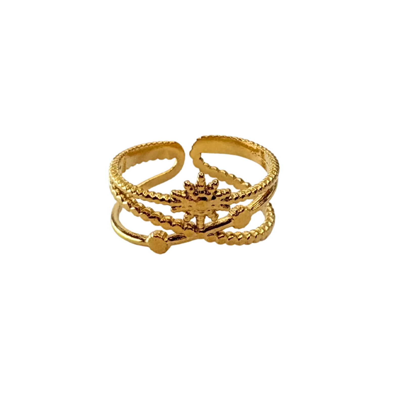 Bague dorée motif soleil ajourée