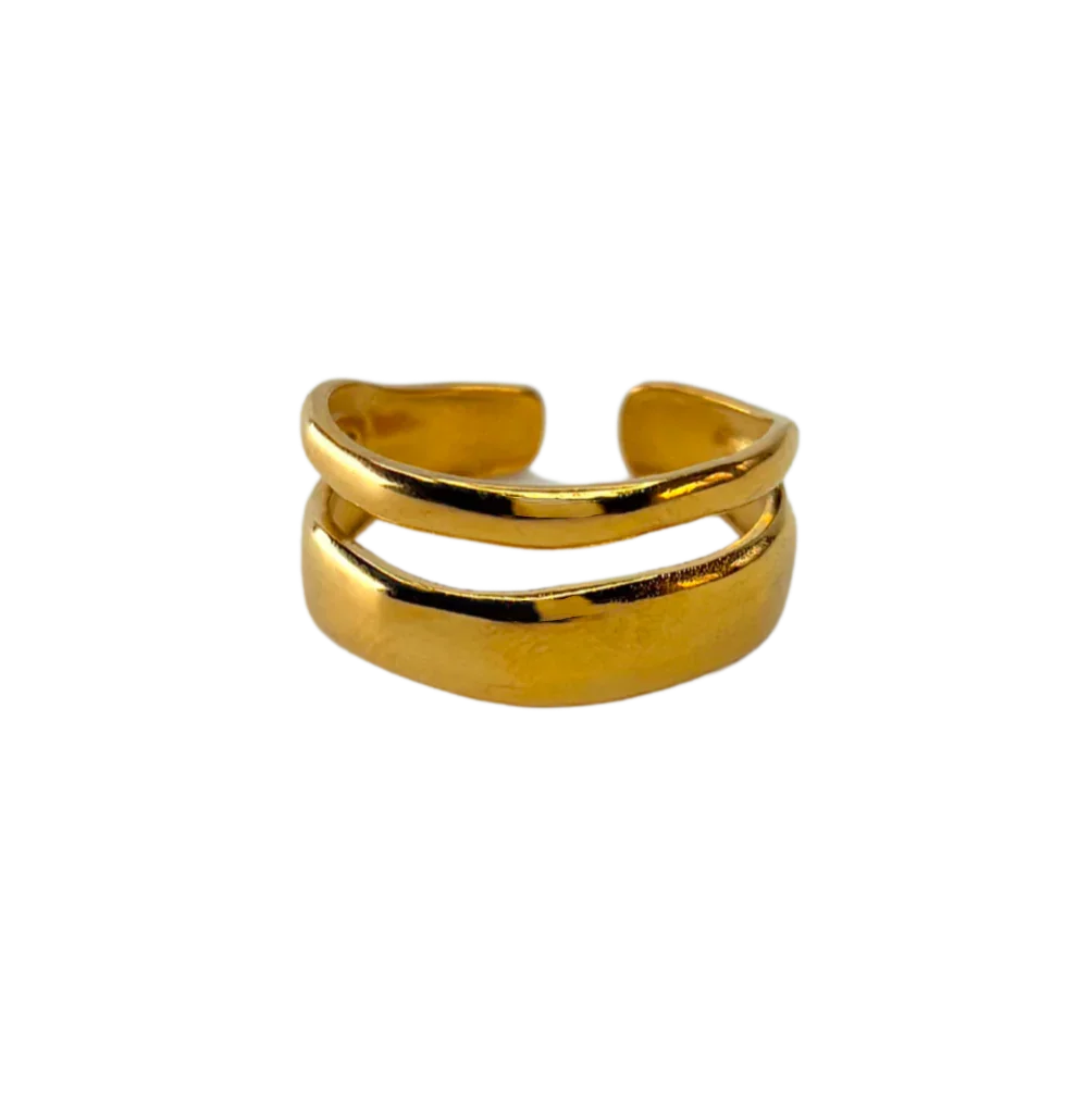 Bague dorée double ligne ajustable