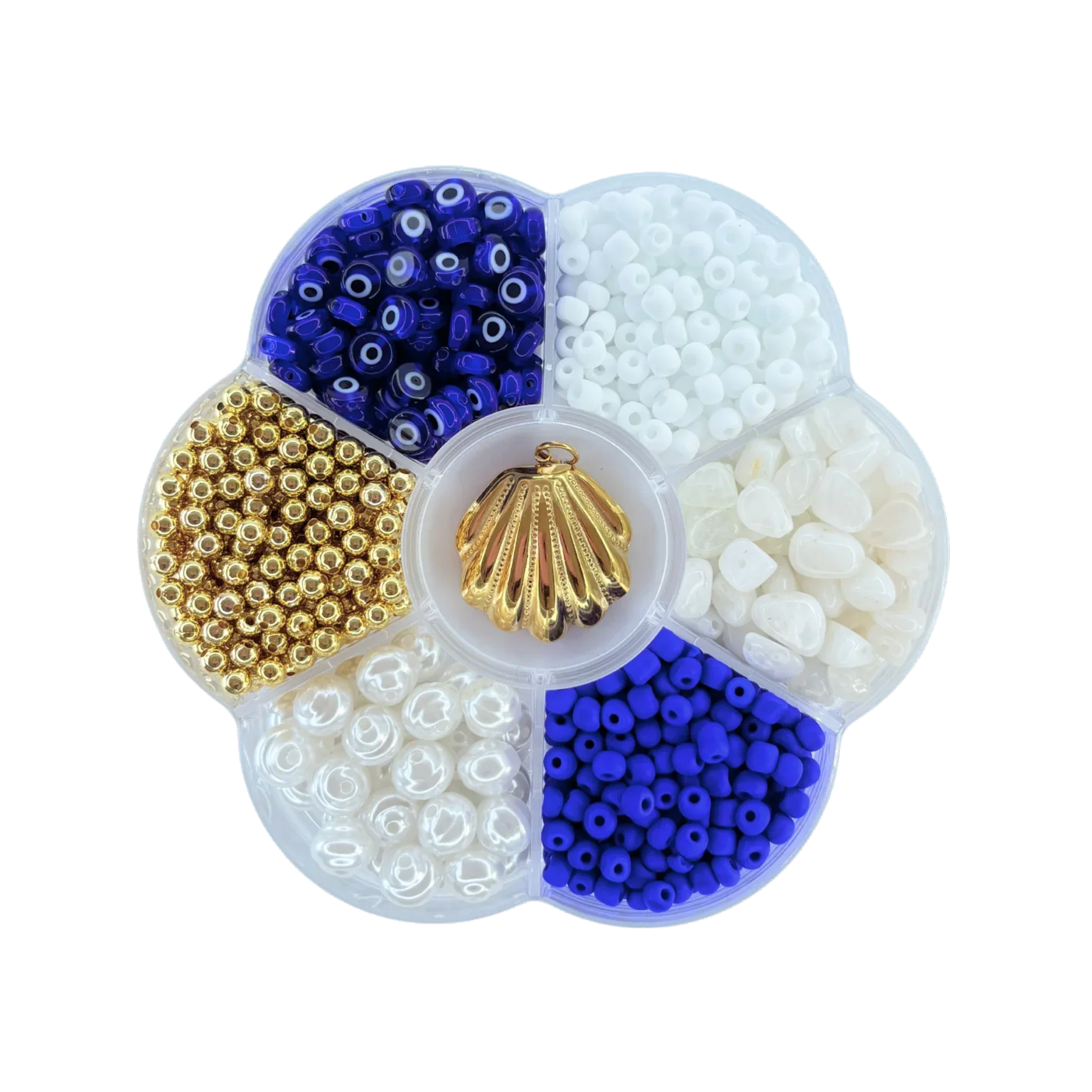 boîte de perles Santorin S bleues et blanches
