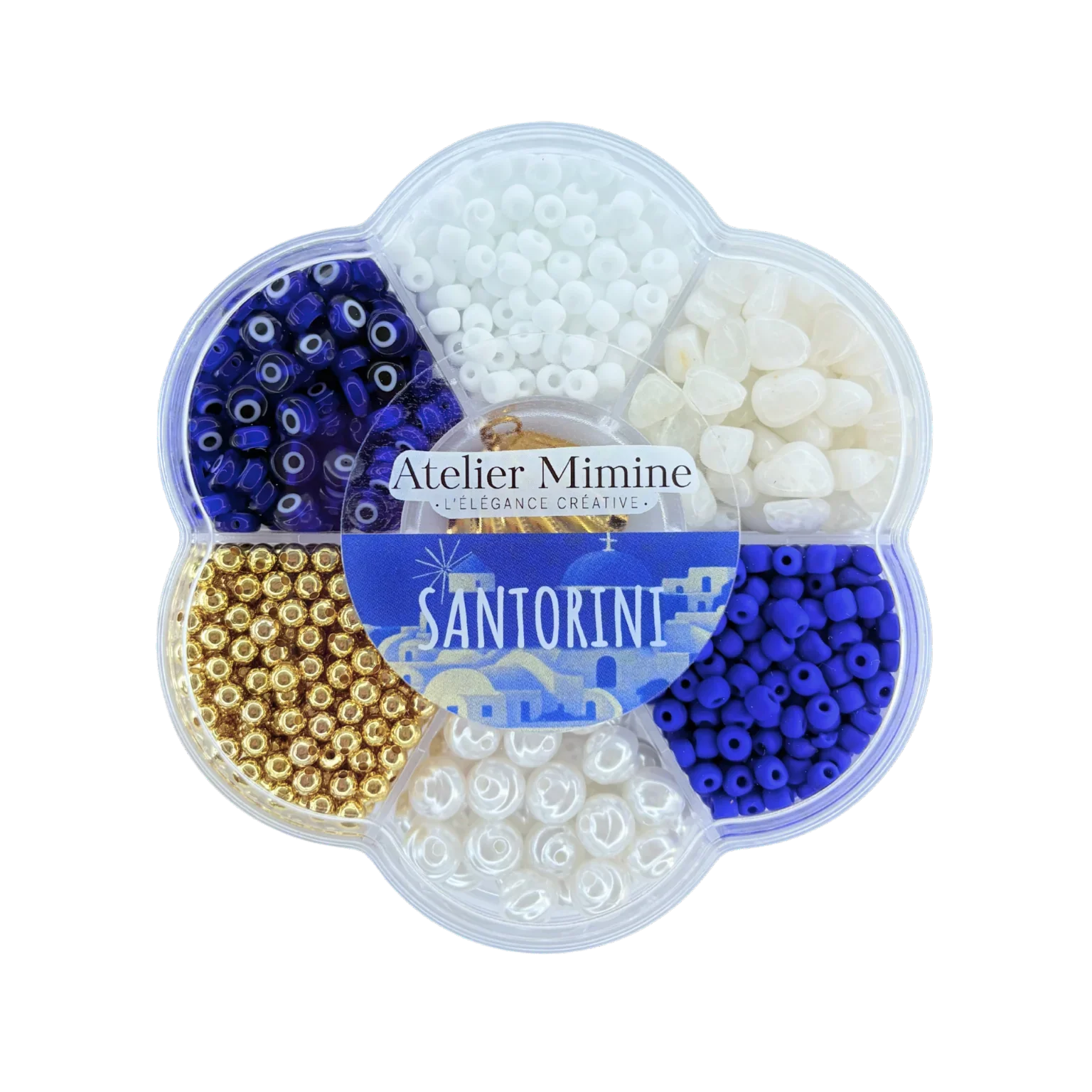 boite DIY mix de perles bleu blanc Santorin